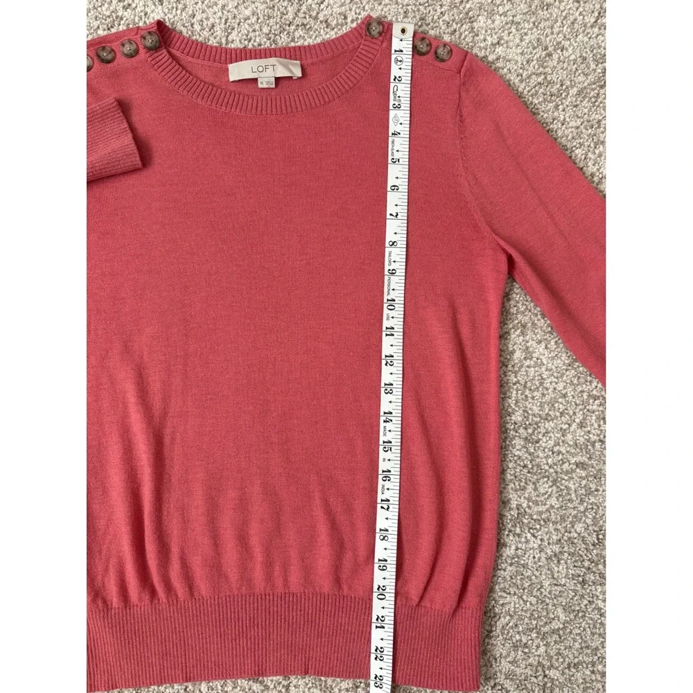 LOFT Preppy Coastal Coquette Coral Pink Button Shoulder Wool Blend Crew Neck XS